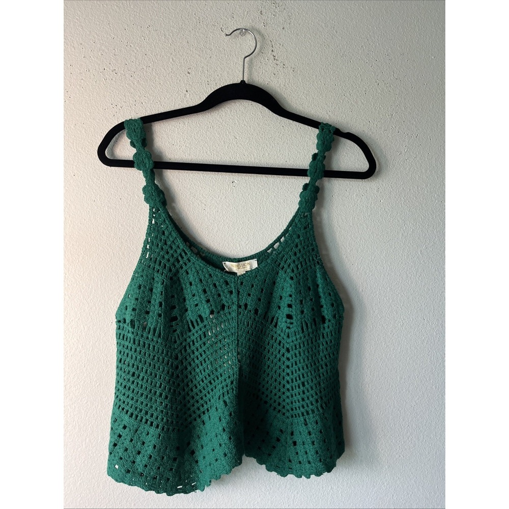 Rebellion Sleeveless Crochet Crop  Top Small Green Boho Indie Festival New Y2K